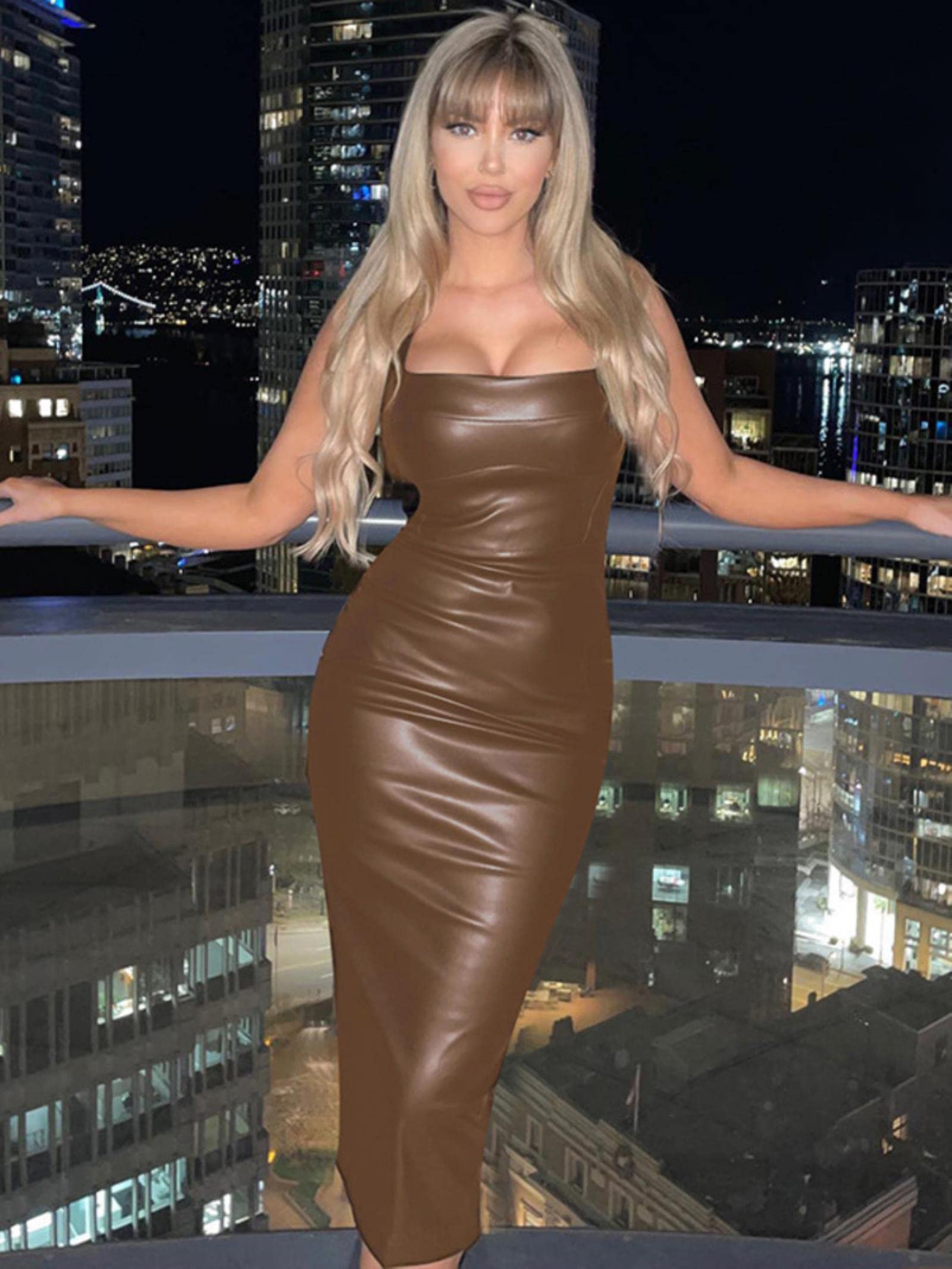 elegant leather dresses Sleeveless Sexy PU Dress For Women Backless Bodycon Split Long Dress Female Vestido-Black,S Fashion Body-fit-fuller-bust Red Strapless A-Line Mini Category:Black - Long OP 5-Piece Set