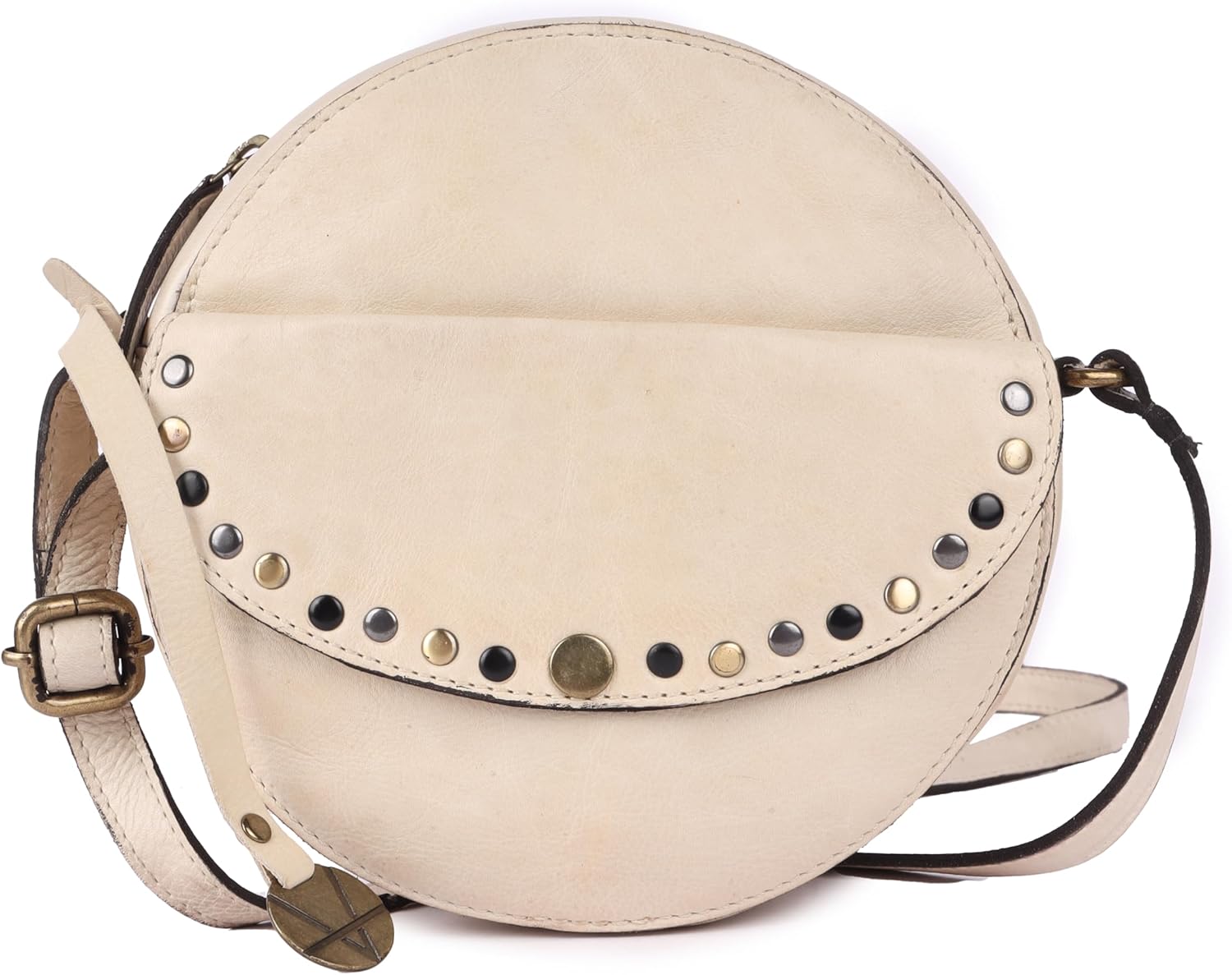 Genuine Italian Leather Boho Studded Round Crossbody Sling Bag - Stylish, Durable, & Perfect for Everyday Use for women
