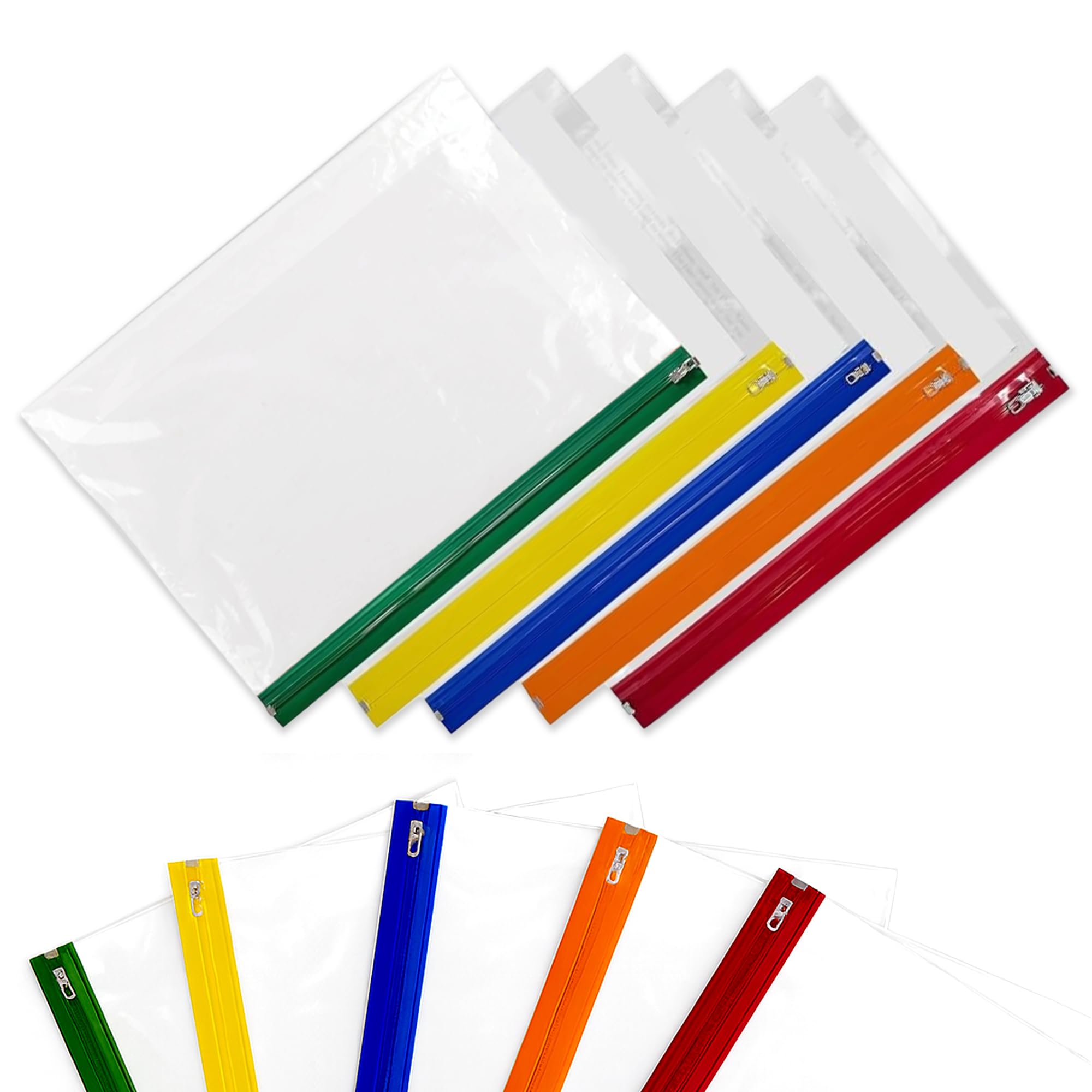 AHG 50 Pack A4 Plus Zip Bags – Extra Large Waterproof Ziplock Plastic Document Wallets with Writable Label Panel & Colour Zip – Durable Clear Pouches for Papers, Notebooks, Folders, School,