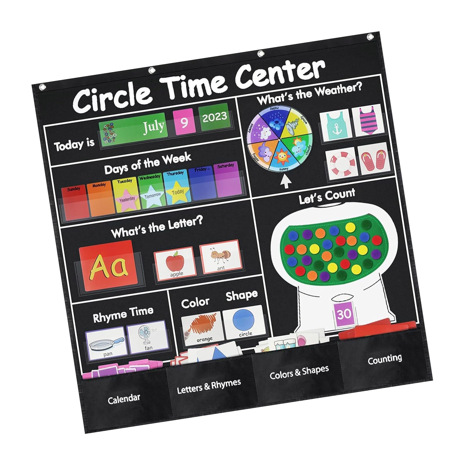 Gráfico de bolsillo educativo para centro del Calendario de aprendizaje Número del Letra Gráfico de bolsillo del Centro de educativo para calendario de aprendizaje