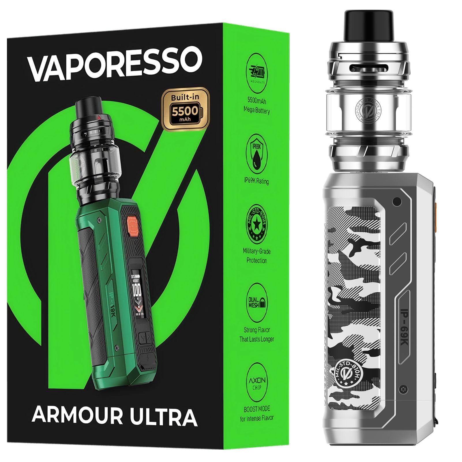  Vaporesso Armour Ultra Kit per vaping 100W | Batteria-interna 5500mAh | Modolo Box Tri-Proof 510 Thread | Tino Slide-Op