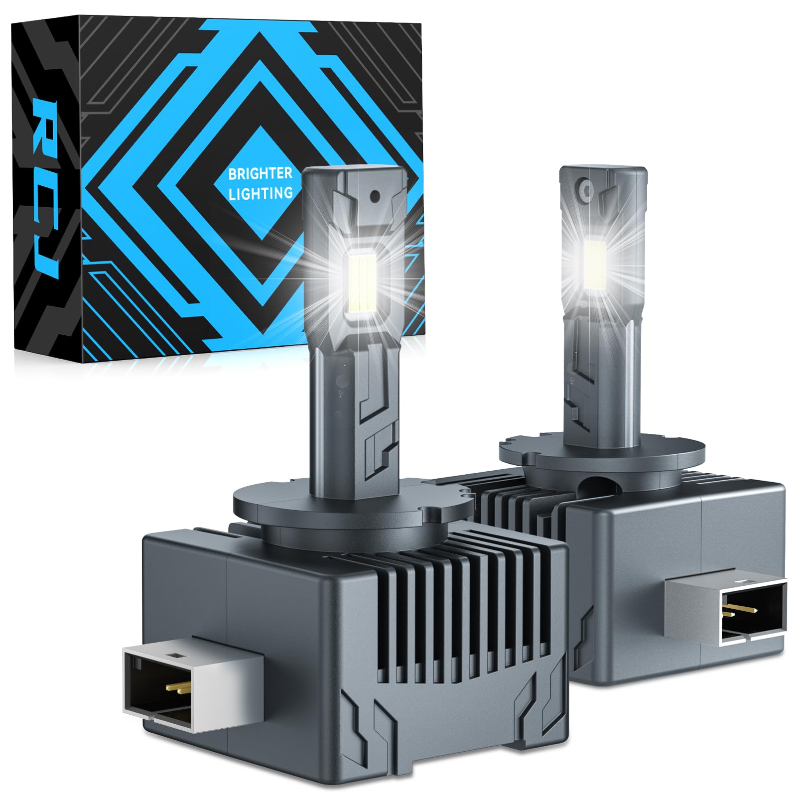 RCJ D1S Bulbs, 30000LM Super Bright 6000K Cool White for HID Assembly, D1R Xenon Bulb Replacement with Cooling Fan, Plug and Play Fog Light, Pack of 2