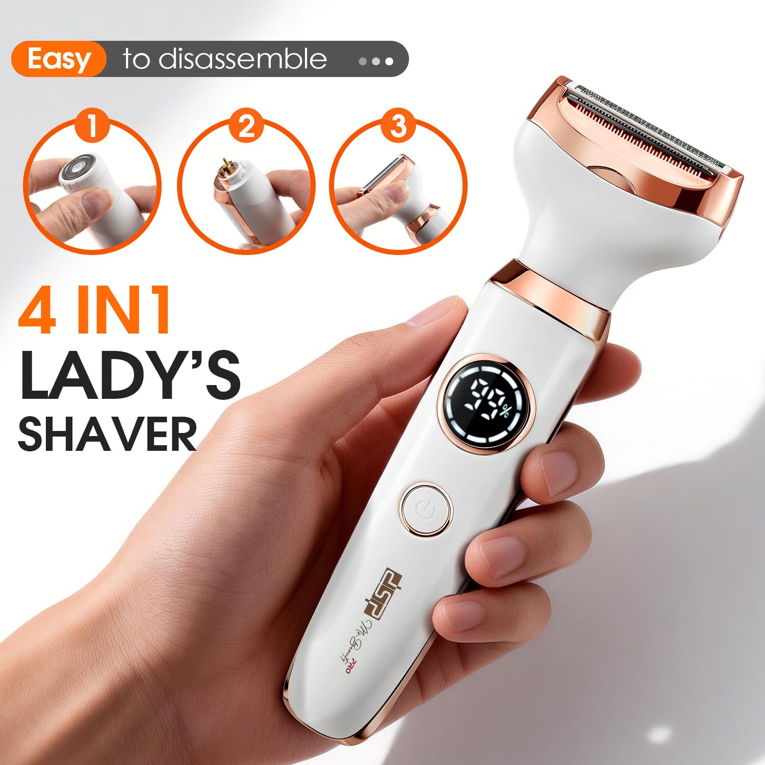 DSP Rasoio elettrico 4 in 1 da donna, rasoio da donna ricaricabile con display a LED e ricarica rapida, trimmer elettrico per viso, corpo, gambe, bikini, kit portatile per la famiglia