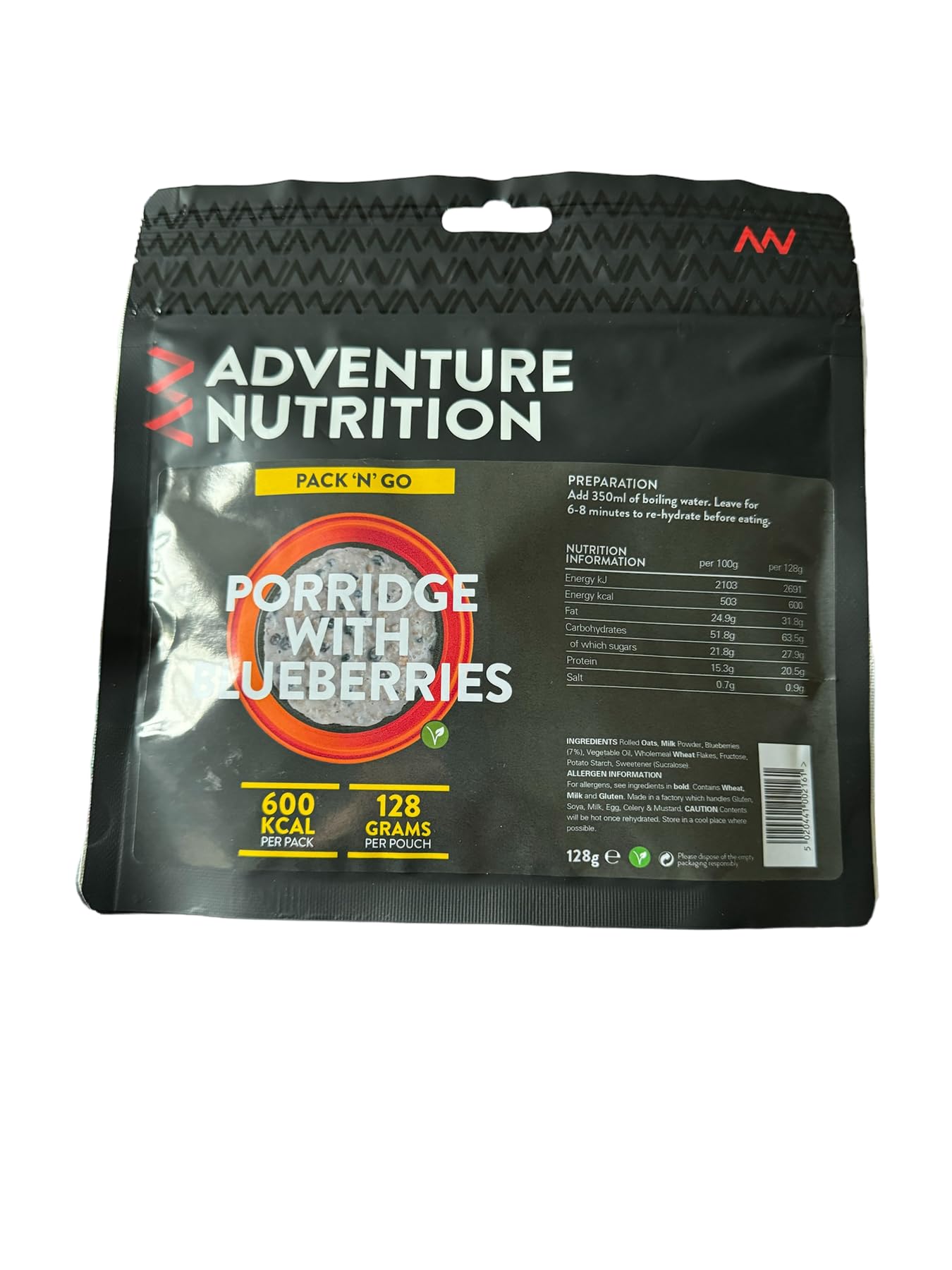 Adventure Nutrition Pack N Go Freeze-Dried Lightweight Food, 600 Kcal, for Adventurers, Hikers, Campers, Emergency Services, Mountaineers (1, Porridge with Blueberrys)