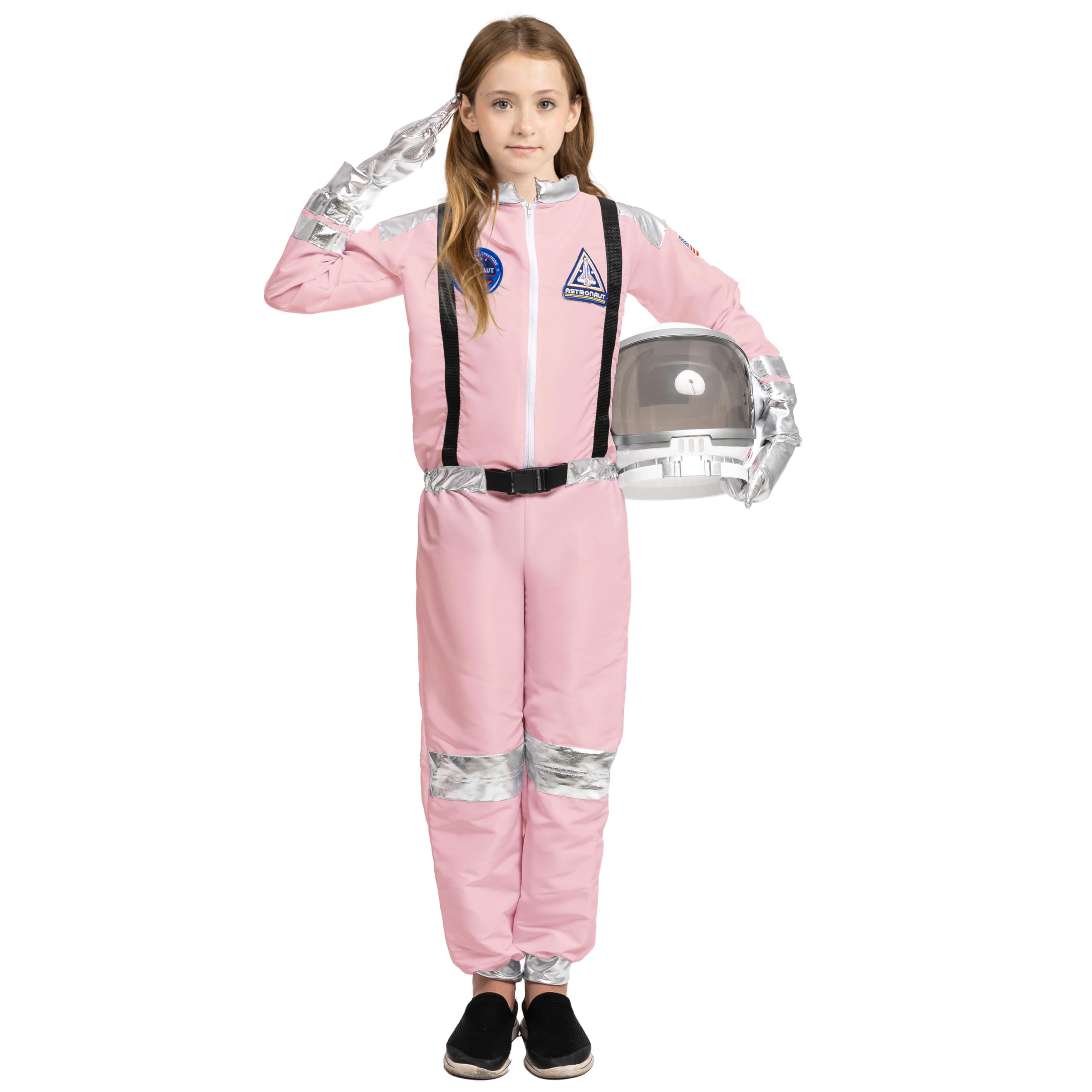 Spooktacular Creations Halloween Bambino Unisex Argento Strisce Costume da Astronauta, Tuta da Pilota con Casco, 3T-L(3-12 anni).