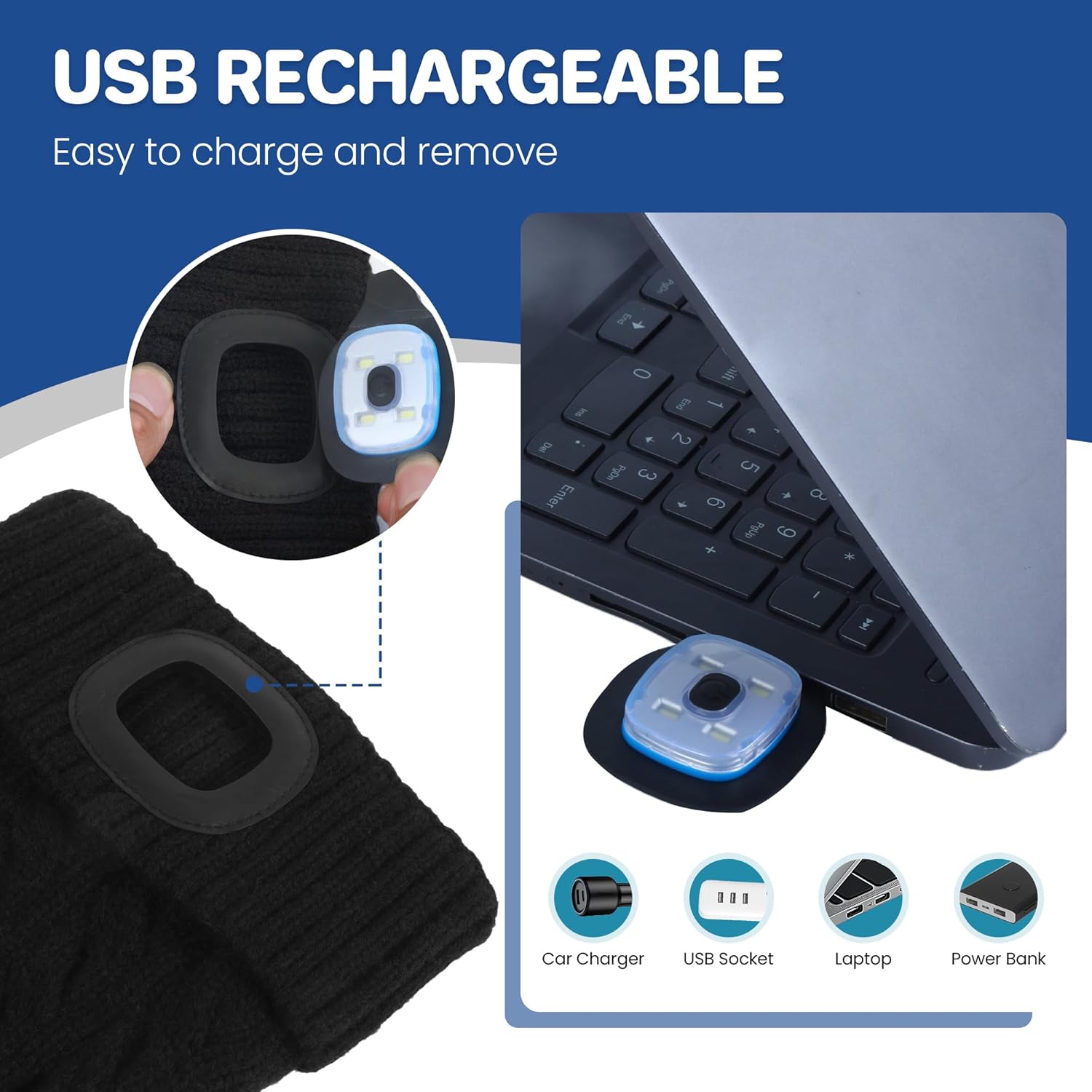 Keains LED Beanie for Kids - Warm Winter Headlamp Hat with USB Charging & 4 LED Bulbs, Gifts for Boys & Girls - Image 3