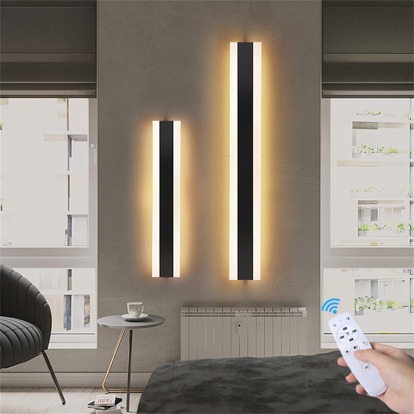 LED Moderne Leiste Dimmbare Innenwandleuchte Minimalistische Kreative Wandlampe mit Fernbedienung Mode Treppe Acryl Wandleuchte Gang Wohnzimmer Schlafzimmer Kopfteil (Schwarz,80CM)