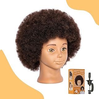 Mannequin Head Human Hair African Mannequin Head with 100% Human Hair Manikin Doll Head for Hair Styling with Cute appearance and embed Curly Cosmetology Manican Mannequins Heads with Stand