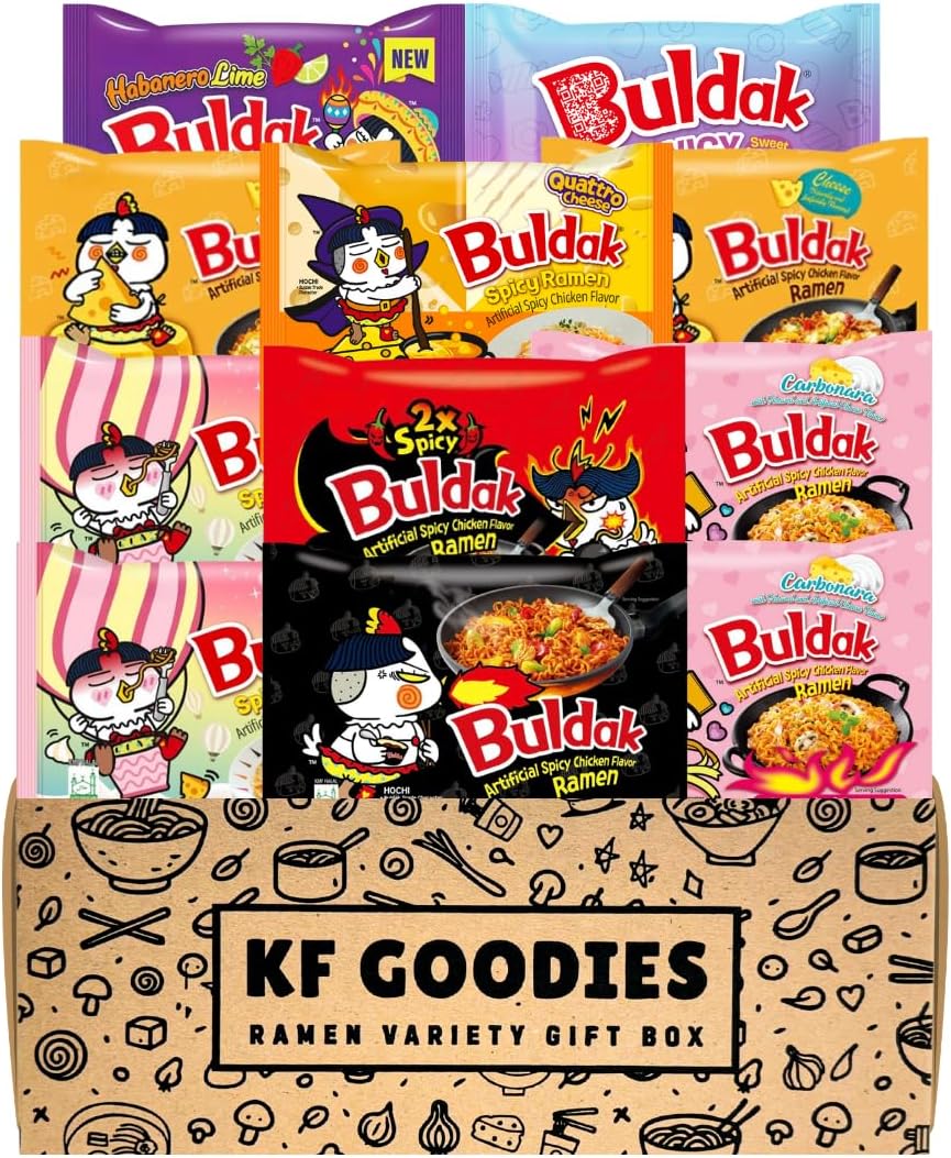 Korean Ramen Variety Pack Gift Box (11 Count) - Spicy Buldak Noodle Assortment for Birthdays, College Care Packages and Gift Baskets
