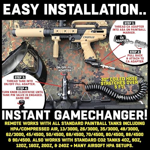 Vista 5 de Maddog Bobina remota de tanque de paintball resistente, CO2/aire de alta presión (HPA) aire comprimido Desconexión rápida