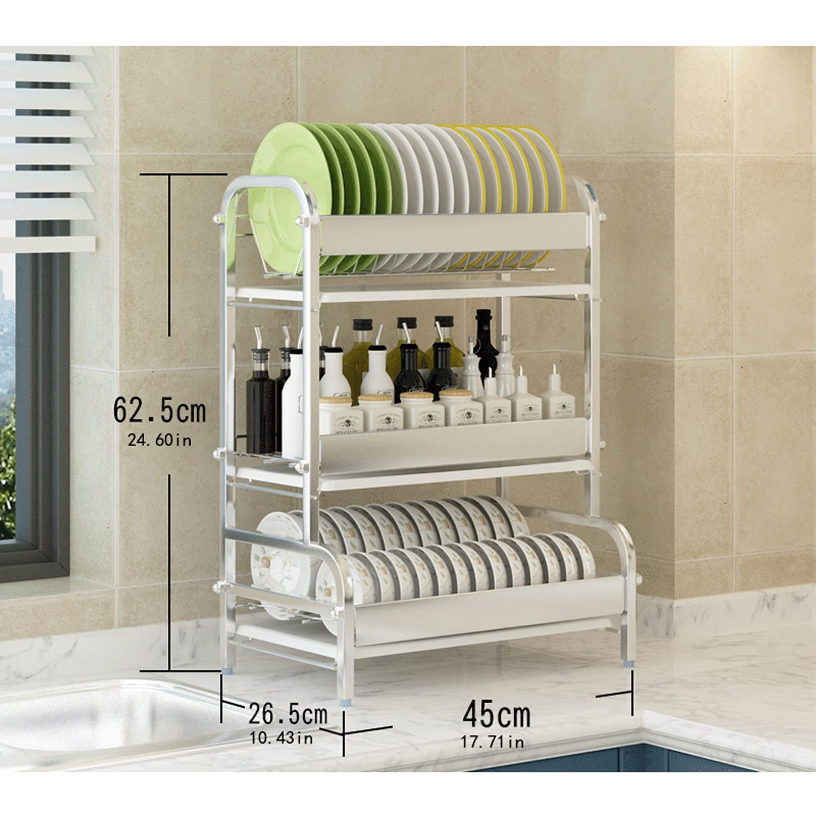 Saturey Drainage Küchenregale 304 Edelstahl-Geschirrträger-Spülbeetentabellen, Essstäbchen und Geschirr 3-Layer-Aufbewahrungsbox Edelstahlablauf (Color : A)