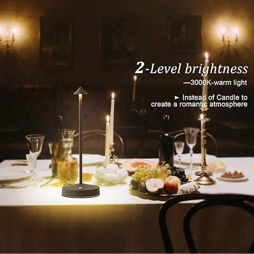Vista 4 de Rechargeable Cordless Table Lamps,Modern Battery Operated Table lamp,Portable LED Touch 2 Levels Brightness Dimmable Bar Lamp,Small Lamp in Aluminum
