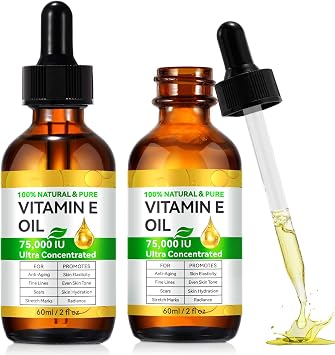 2PCS Vitamin E Oil for Skin Blend 75,000 IU, Natural Organic Vitamin E oil for Scars, Hair & Face 2 Fl Oz - Non GMO, Cold Pressed, Cruelty Free Skin Repair & Moisturizing Solution, Easy to Absorbed