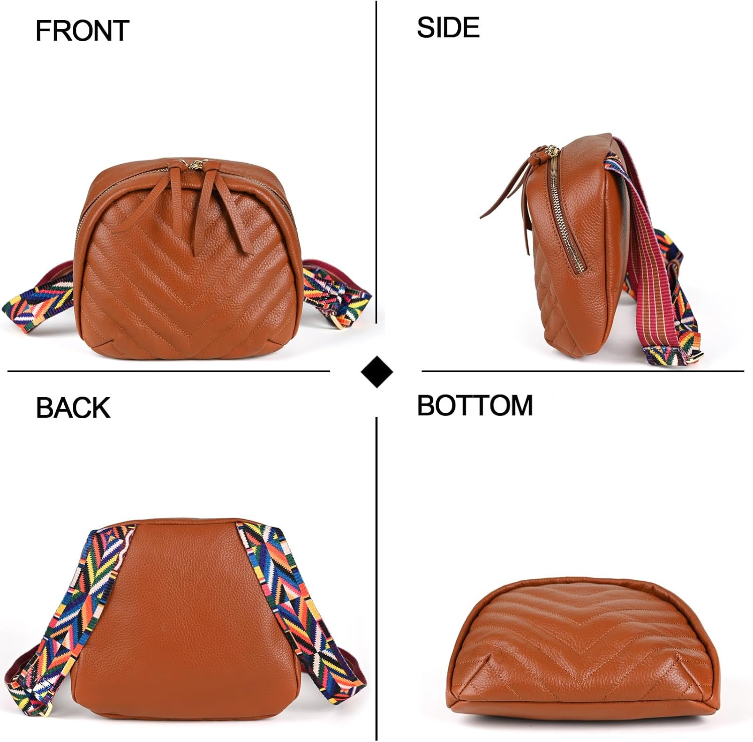 Small Crossbody Bag Purse for Women Genuine Leather Shoulder Bag Trendy Quilted Handbags with Colored Strap