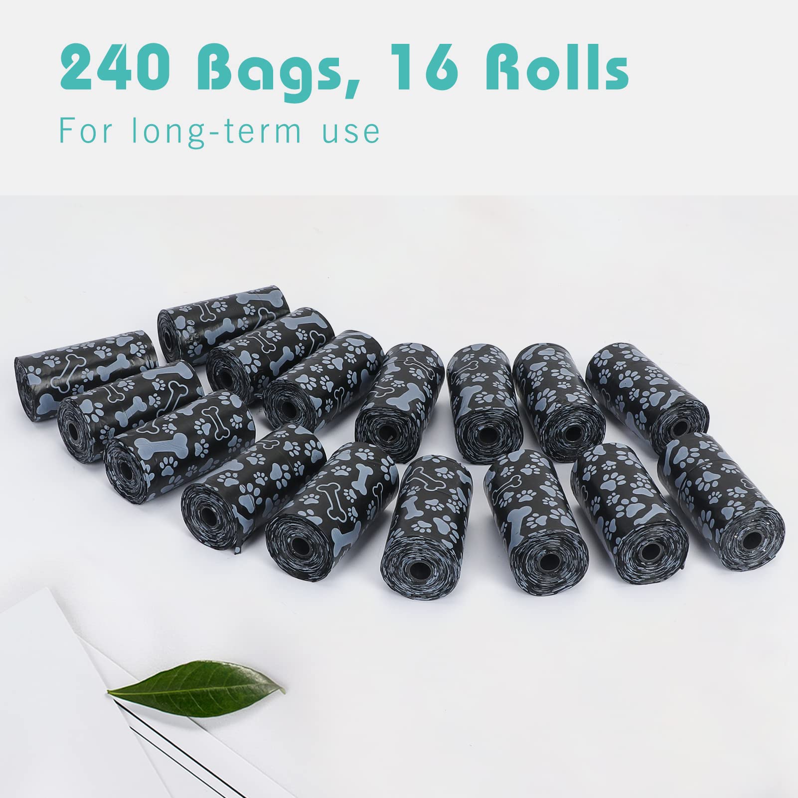 Bolsas de caca para perros, bolsas de basura para perros [extra gruesas] [a prueba de fugas] Bolsas ecológicas para perros 16 rollos, patrón de 240 bolsas