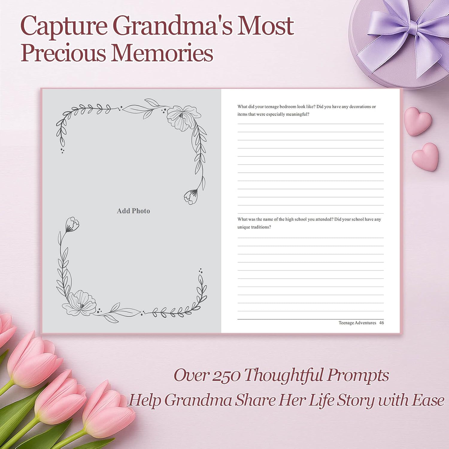 Grandma I Want to Know Your Life Story Journal, Leather Hardcover Book with 250+ Prompt Questions for Grandmother to Share Her Love and Memories, Christmas Gifts for Grandma Birthday Mother's Day - Image 2