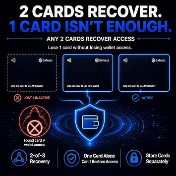 Cold Wallet Crypto with 2-of-3 Recovery Double Safety Design, Offline NFC Hardware Wallet for Bitcoin& 2,800+ Tokens, Trade Anywhere &Anytime, 3 pack by Safnect