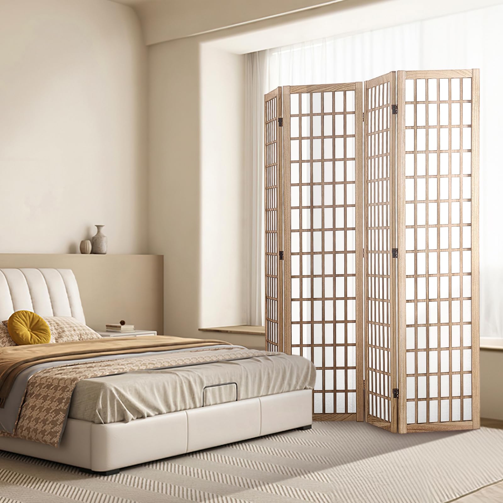 VEVOR Divisorio Giapponese per Privacy Divisorio Pieghevole, Schermo Decorativo Portatile per Separazione Spazio con 4 Pannelli Pieghevoli per Ufficio, Ristorante, Camera da Letto
