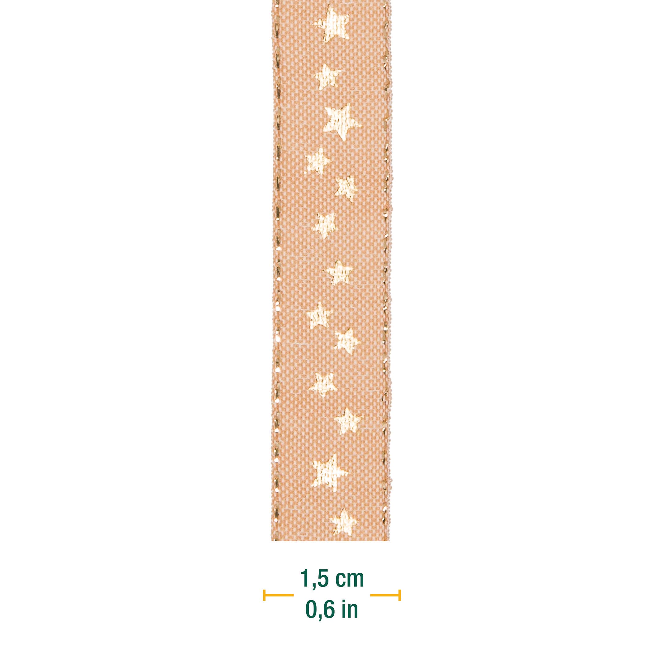 Halbach Seidenbänder 295 Stars Christmas Ribbon Polyester Natural 1.5 cm - Image 2
