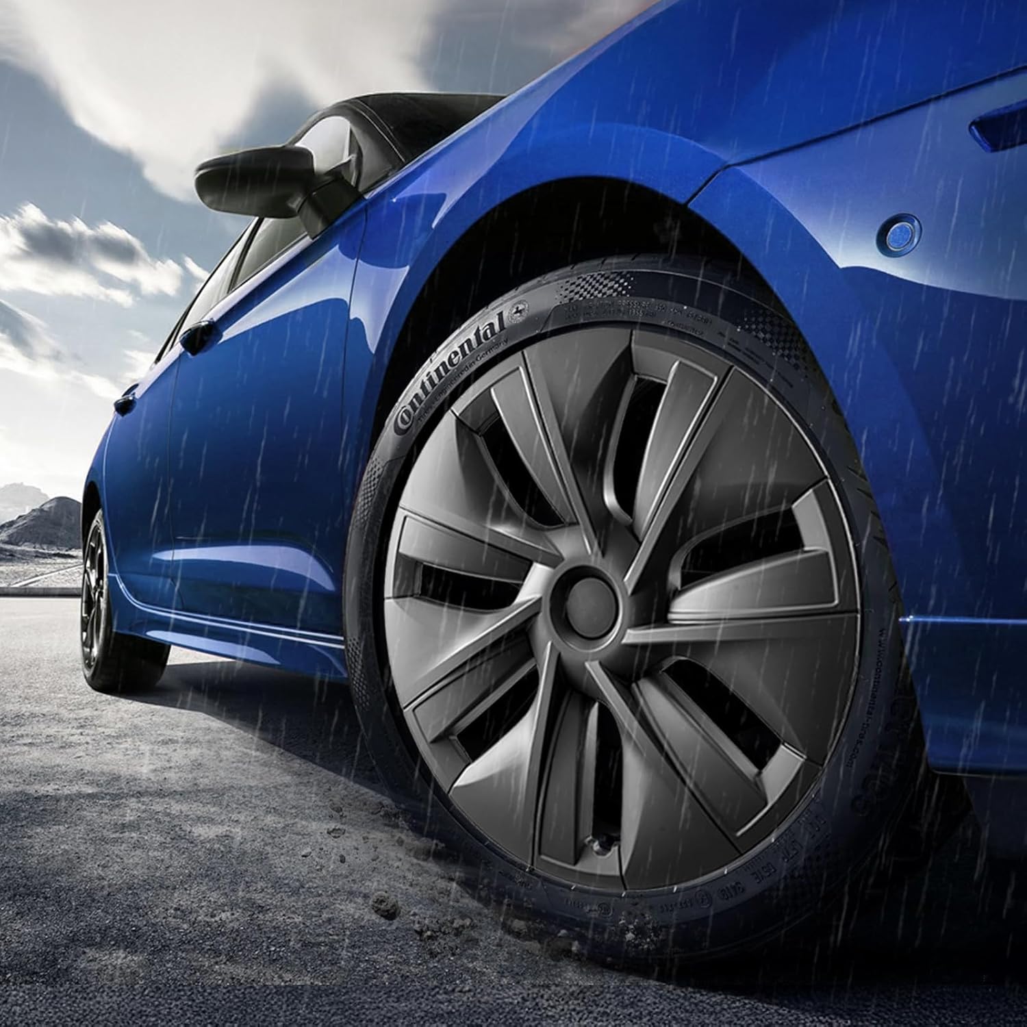 VEVOR Tesla Model Y Hubcaps 19 Inch, 2020-2025 Model Y Black Fully Fit Hubcap with Snap Set of 4 Same Side, Guard Tape & Valve Nozzle Hole, ABS & PC Hubcap Less Wind Drag, Fits for All Weather Use