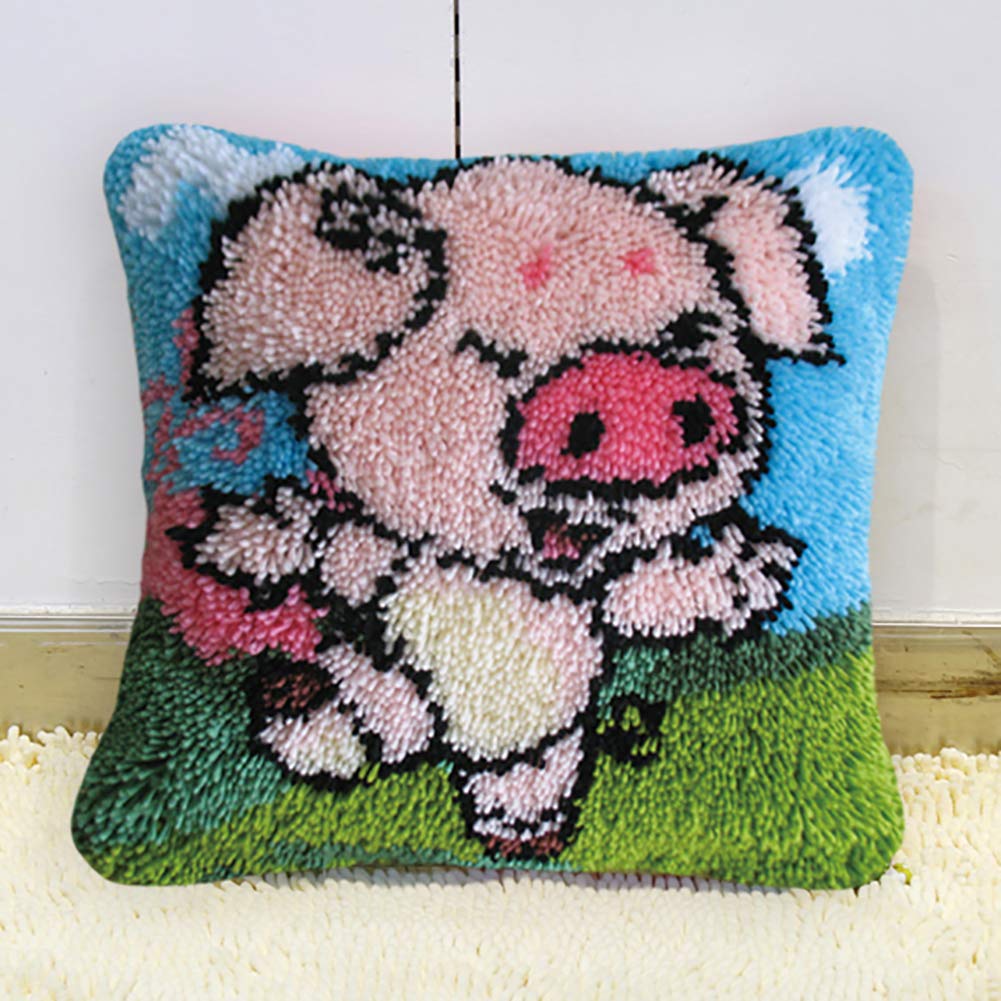 YYFIRE Latch Hook Kits DIY Crochet Yarn Kit, Cartoon Zodiac Cushion Craft Animal Cross Stitch Needlework Crochet Embroidery 17 X 17 (43X43cm),12 Pig