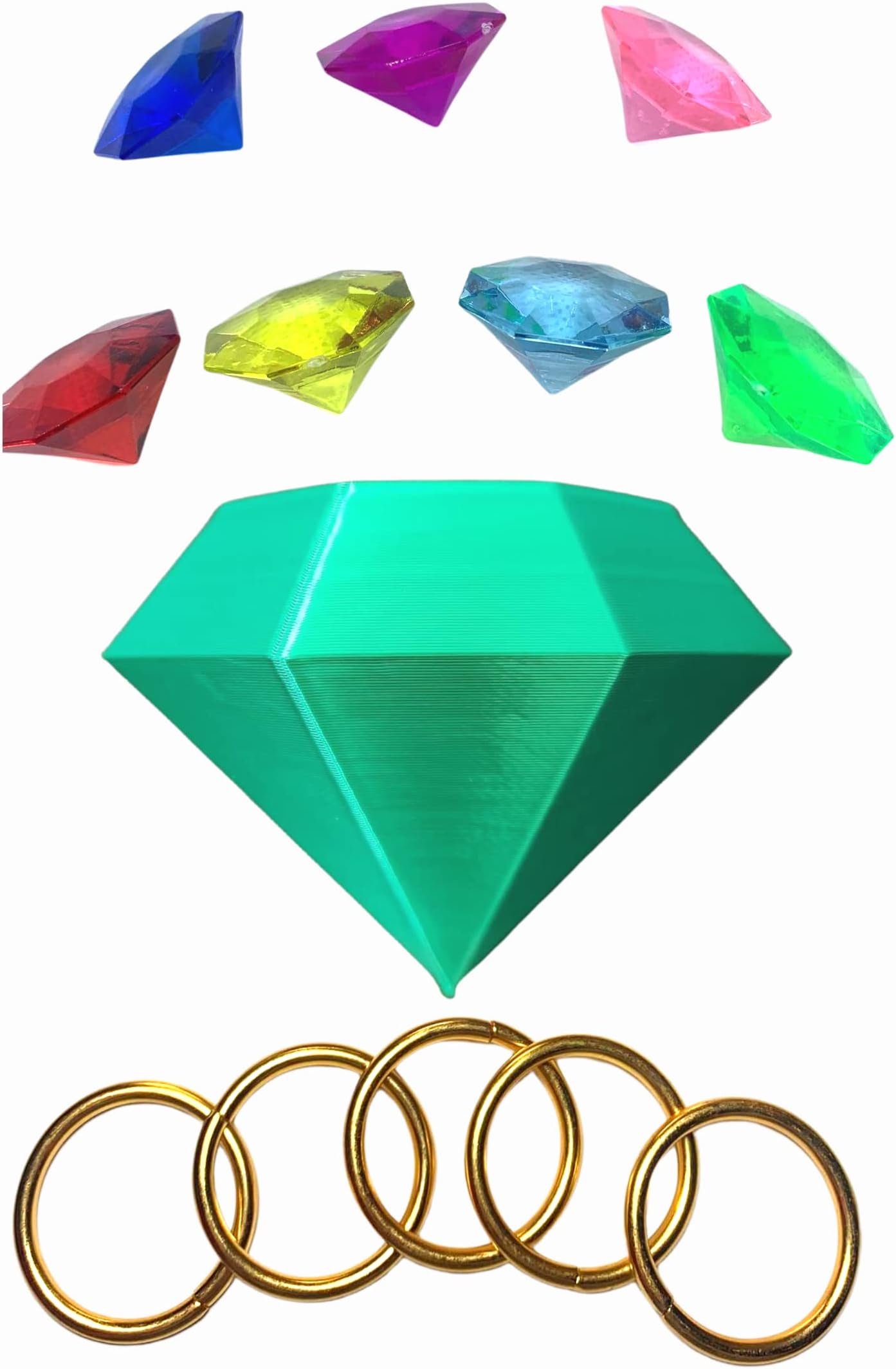 LLCraft Chaos Emeralds and Master Emerald 3D Printed Playset - Includes 5 Rings, 7 Small Emeralds, and 1 Large Master Emerald for Imaginative Play and Adventures