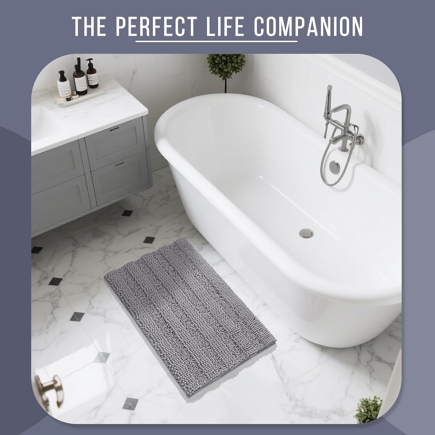 Yimobra Bathroom Rug Mat 36 x 24, Non Slip and Super Absorbent Bath Mat,Machine Washable Quick Dry,Ultra Plush Chenille Shower Rugs for Bathroom Floor Sink Tub and Shower Outside,Gray - Image 8