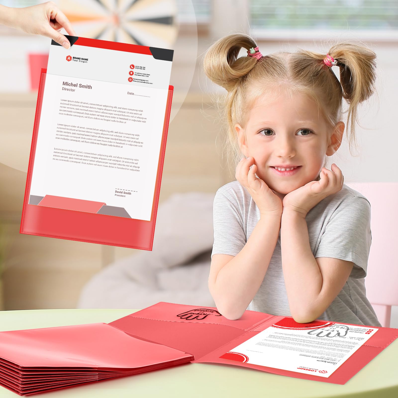 Henoyso Ordner für Schule zu Hause, mit Tasche, Kunststoff, robuste Klemmbrettmappe mit transparenter Vordertasche, Hausaufgaben, für Schule, Studenten, Eltern, Lehrer, Kommunikation, 72 Stück (rot)