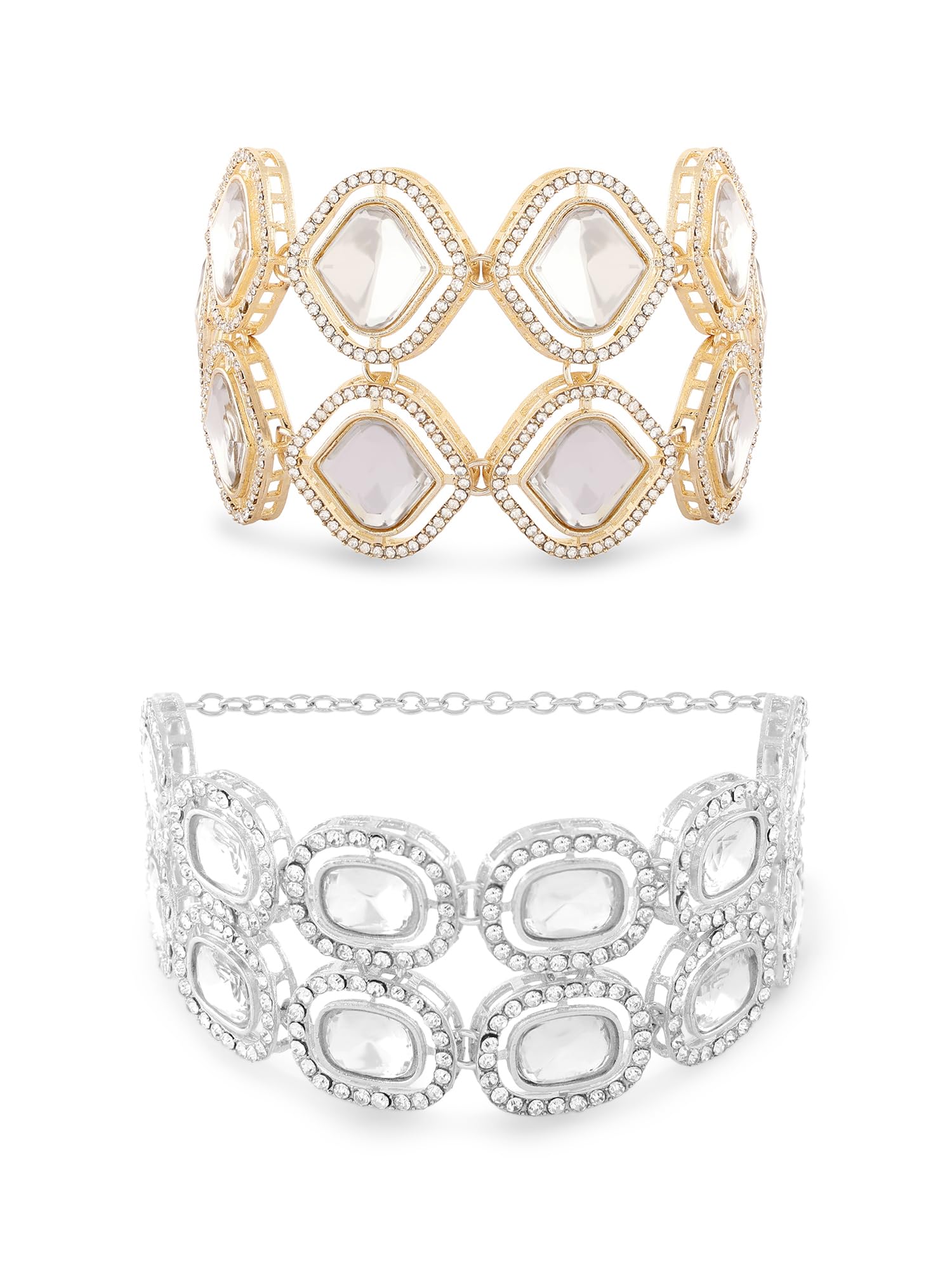 ZAVERI PEARLS Set of 2 Silver & Gold Tone Dazzling Austrian Diamonds & Stones Fusion Bracelets For Women-ZPFK17952 (B0CZZZQ7XT) Amazon Price History, Amazon Price Tracker