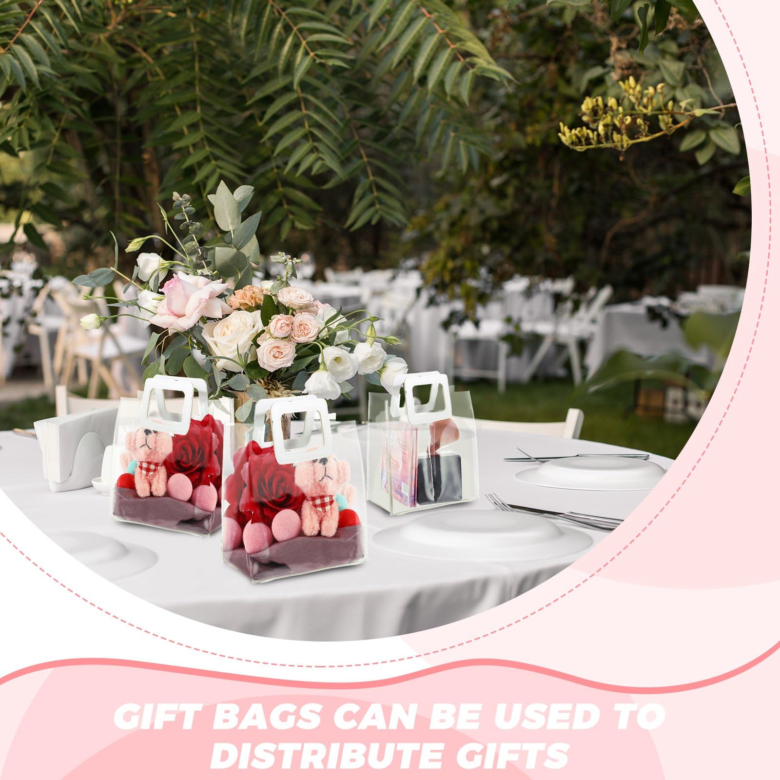 Gersoniel Bolsa de regalo transparente de boda con asa, bolsa de regalo de PVC transparente con asa resistente, bolsa de regalo para fiesta de novia, baby shower, boda, cumpleaños, 7 x 4 x 8 pulgadas