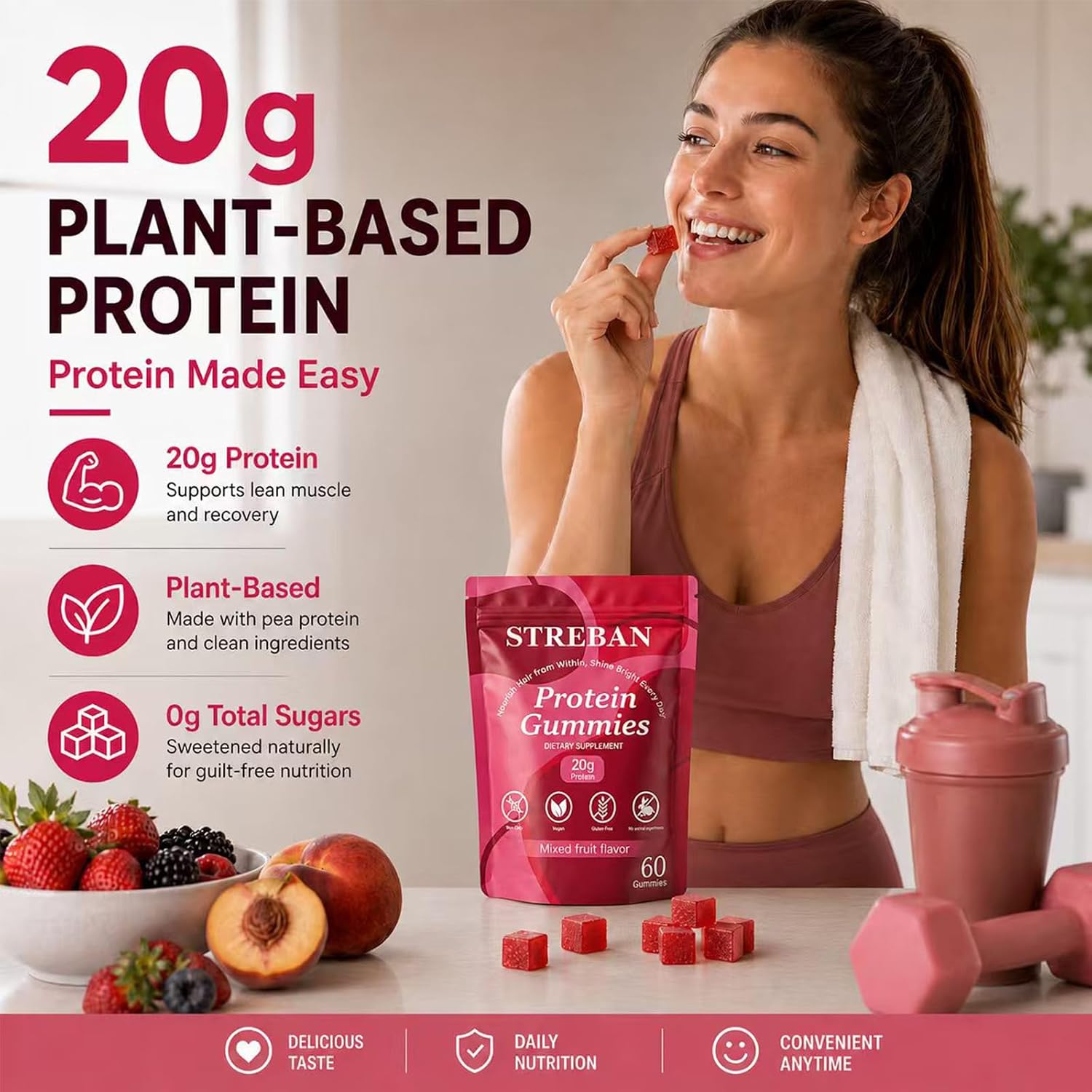 Protein Gummies – 20g Pea Protein, Zero Sugar, Women’s Daily (1) thumbnail