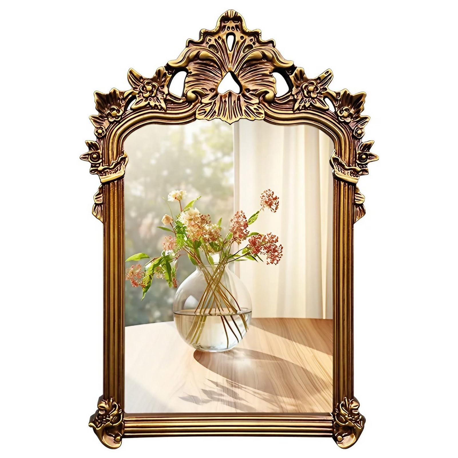FGXHHS 32×22 inch Vintage Gold Decorative Mirror - Ornate Antique Victorian French Baroque Vanity for Living Room Bedroom Bathroom Entryway Fireplace Decor(Antique Gold)