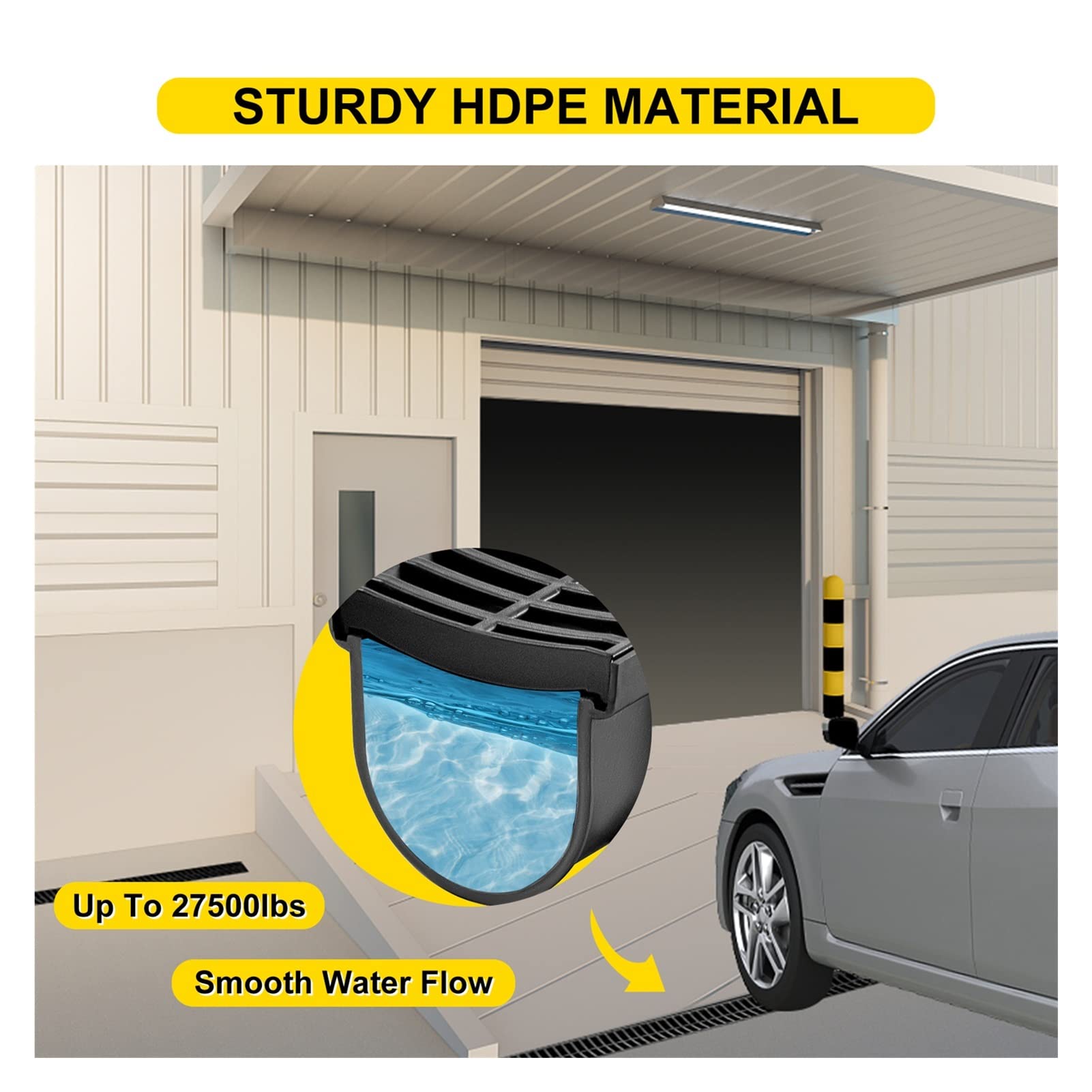 Driveway Trench Drainage Kit System Channel Drain With Plastic Grate 4-6 Pack HDPE Grille Black Garage Floor(5.8x3.1 in 4pack)