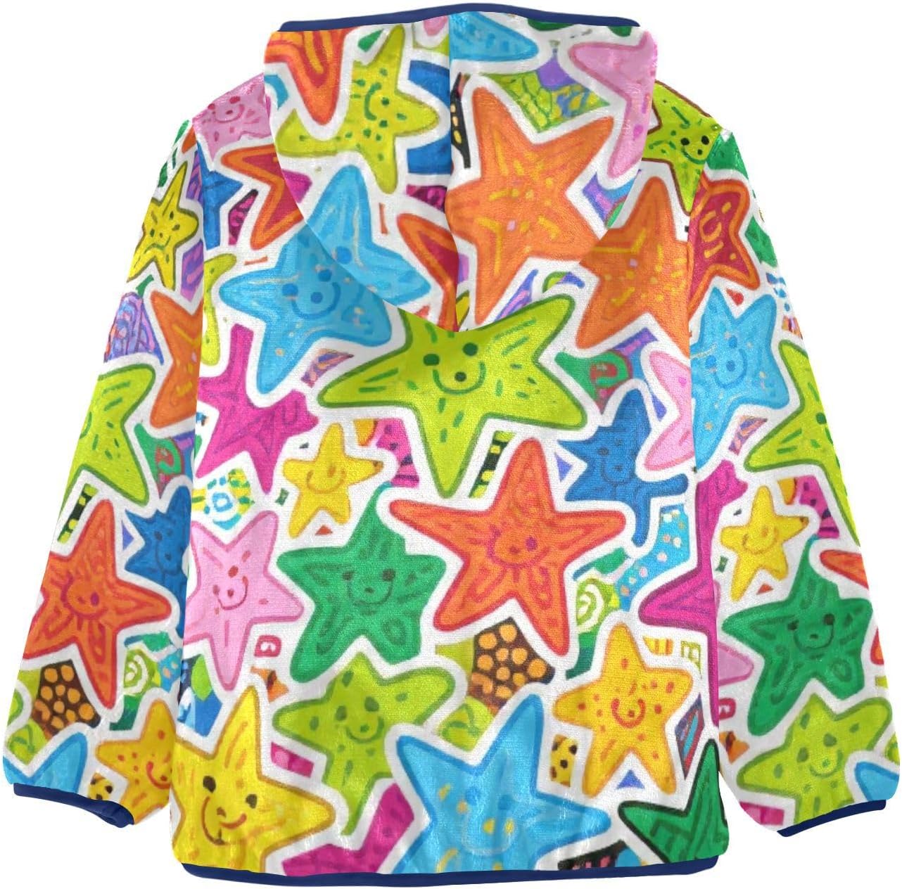 Stars Doodle Art Cartoon Kid Fleece Jacket Children Dress Coat Navy Blue Baby Boy Clothes