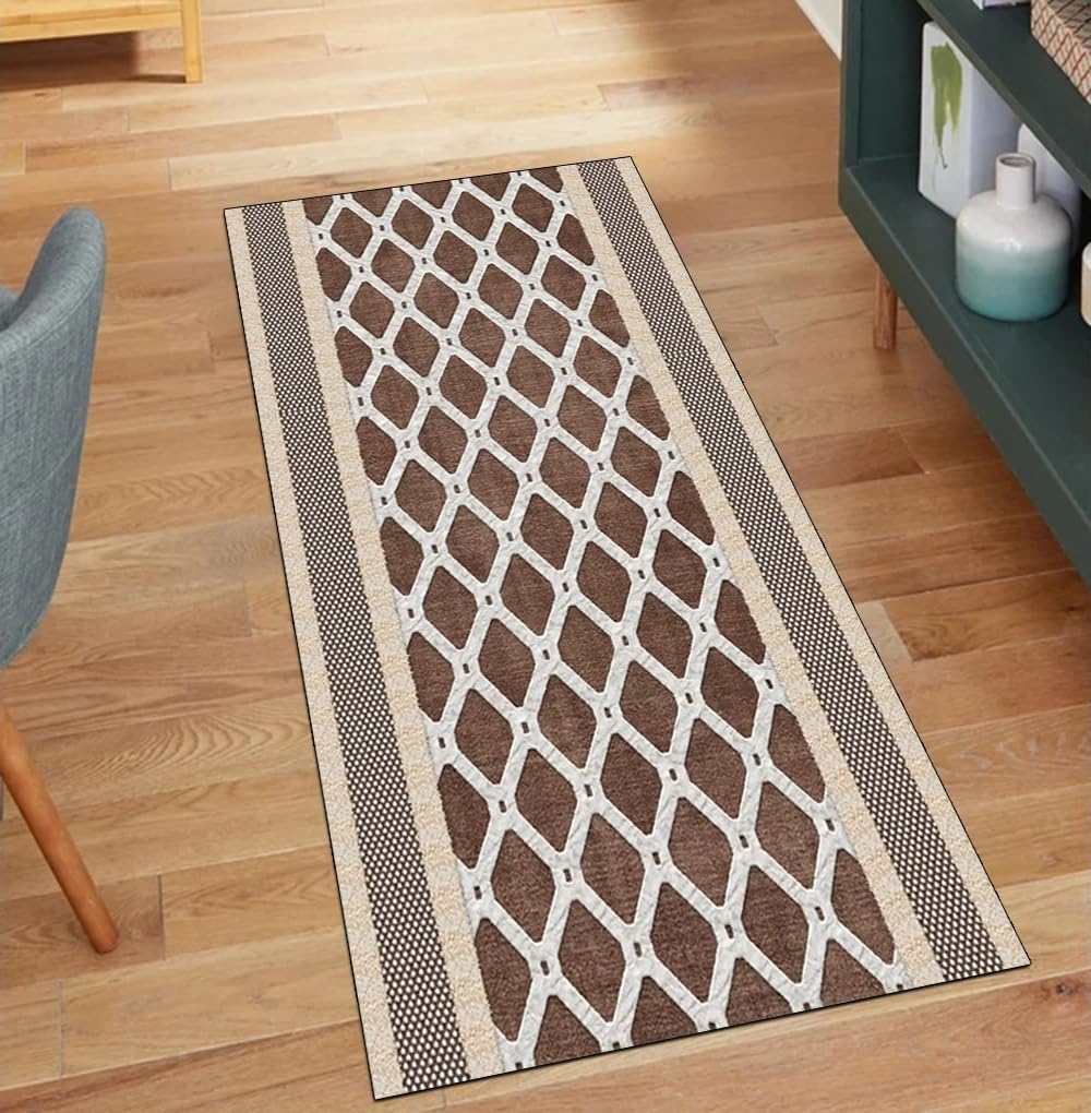 Alfombra lavable vintage marrón de 60x300 cm para pasillo cocina y salón antideslizante