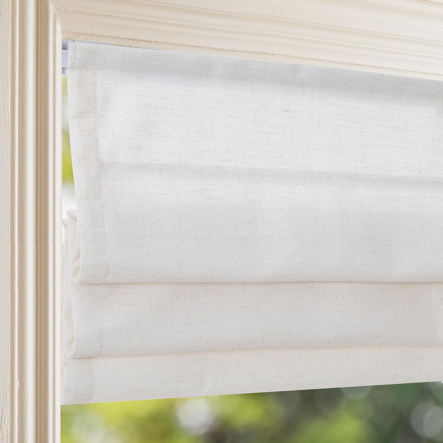 No Drill Roman Shades for Windows, Cordless Roman Shades Fabric Light Filtering, Blackout No Tools Blinds for Indoor Windows,Window Shades for Home Office, Badroom, Kitchen，Snow White