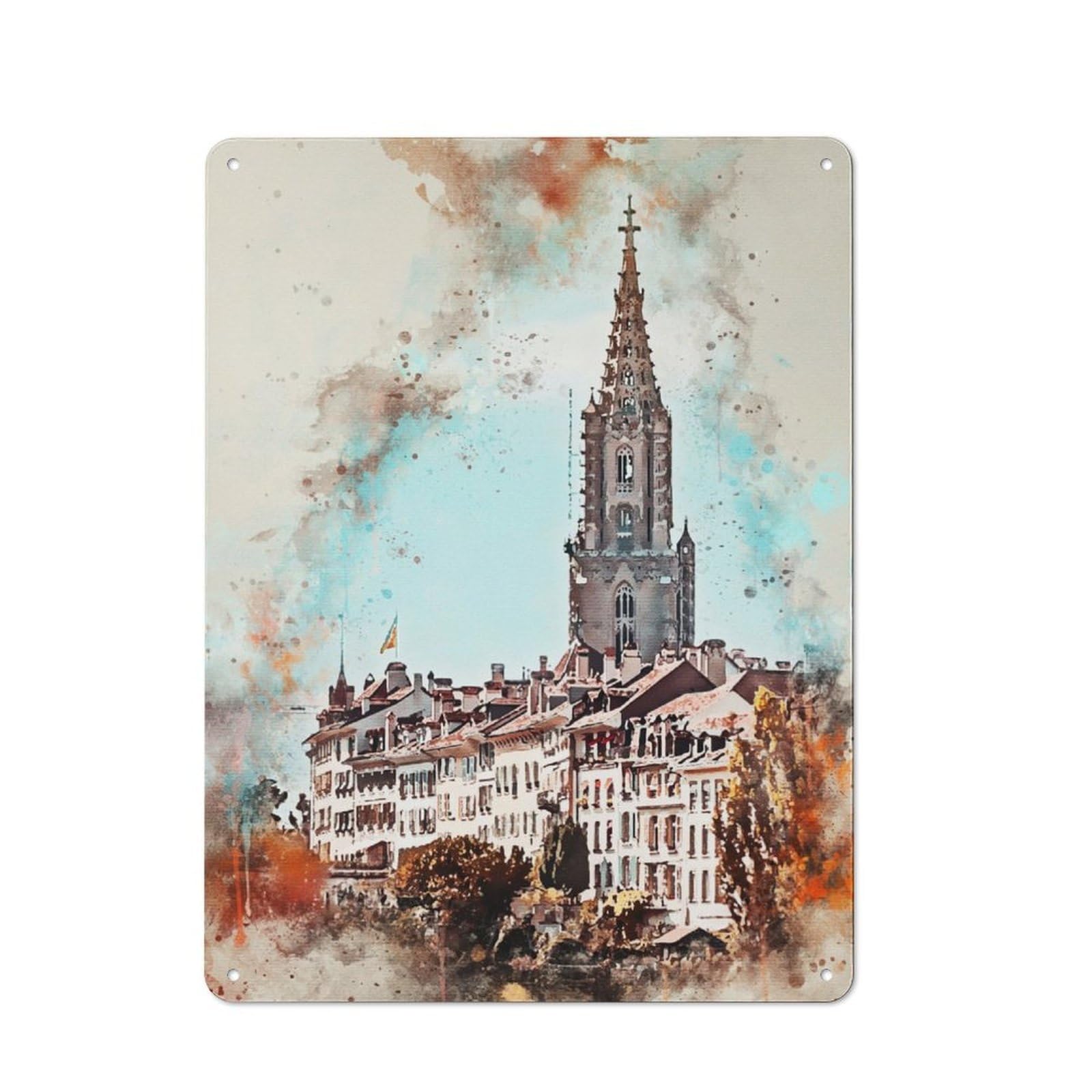 Junmoney Bern Watercolor Vintage Tin Sign 40X30cm With For Home Office Or Studio, Winter Wall Decor For Creative Workspace Decorators