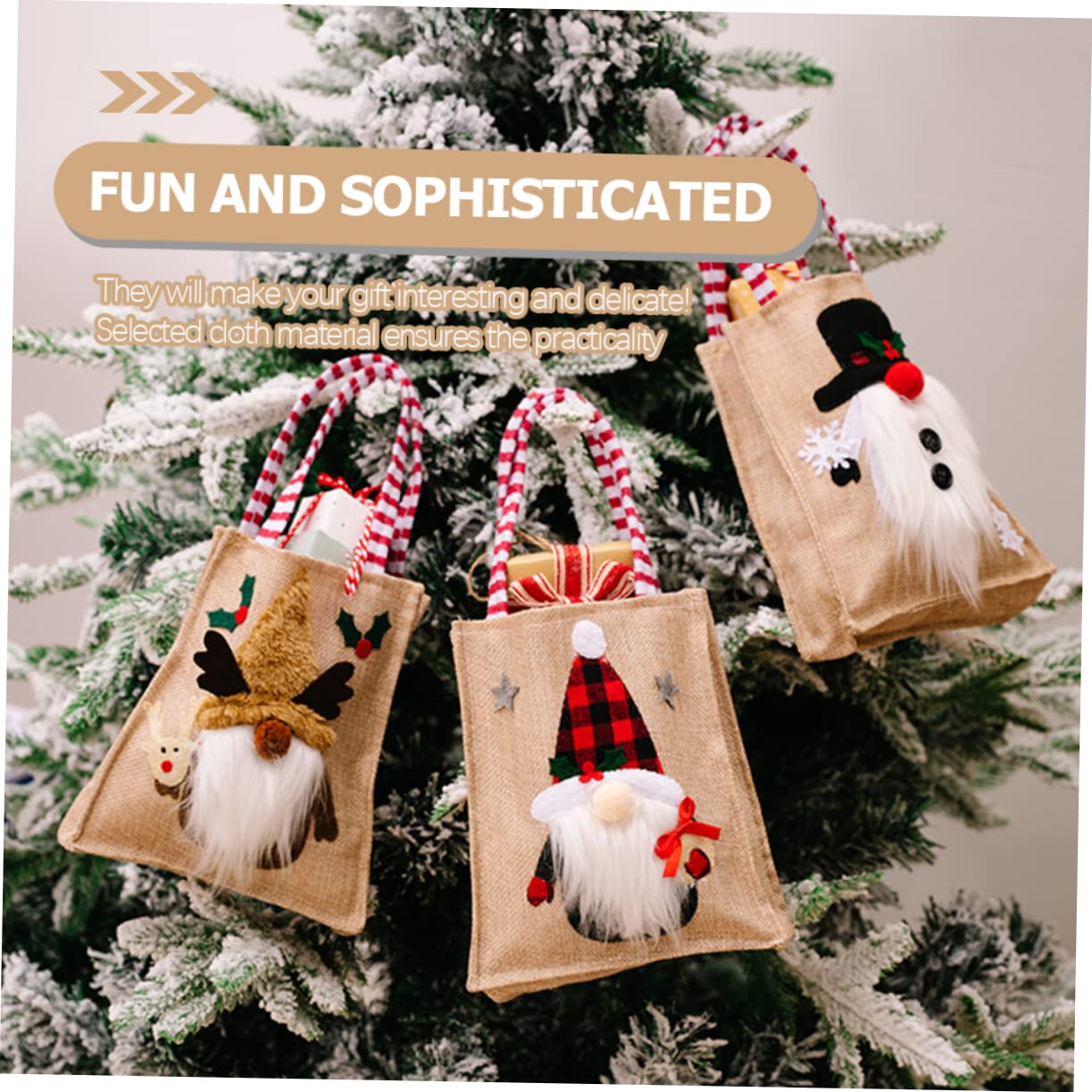 DEARMAMY 6 Pezzi Sacchetti Natalizi Gnome in Lino Buste Riutilizzabili per Dolci e Caramelle Decorazioni Festa Natale con Design Animato Pratici e Leggeri per Regali e Party