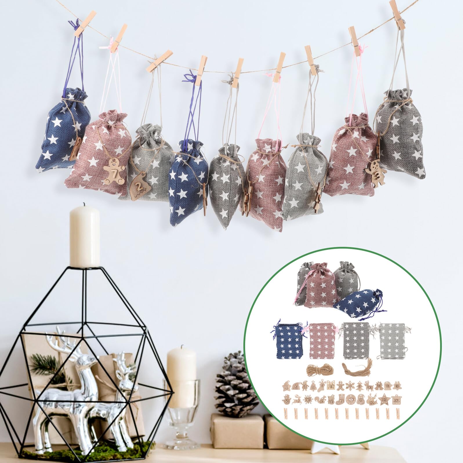 LOLIPPYY Sacchetti Regalo Natalizi Numeri per Calendario Avvento Buste Regalo Multiuso per Caramelle Biscotti e Dolci Design Festivo Classico Materiale Morbido e Portatile