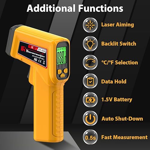 Miniatura 2 de FKM Pistola de termómetro láser digital sin contacto, pistola de temperatura digital sin contacto, -58F  986F (-58.0 F  986.0 F) emisividad