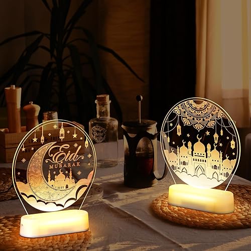 Miniatura 10 de Glooglitter 2 piezas Eid Crafts luz nocturna islámica LED Ramadán Mubarak luz DIY luna estrella Ramadán luces de luna creciente decoración para