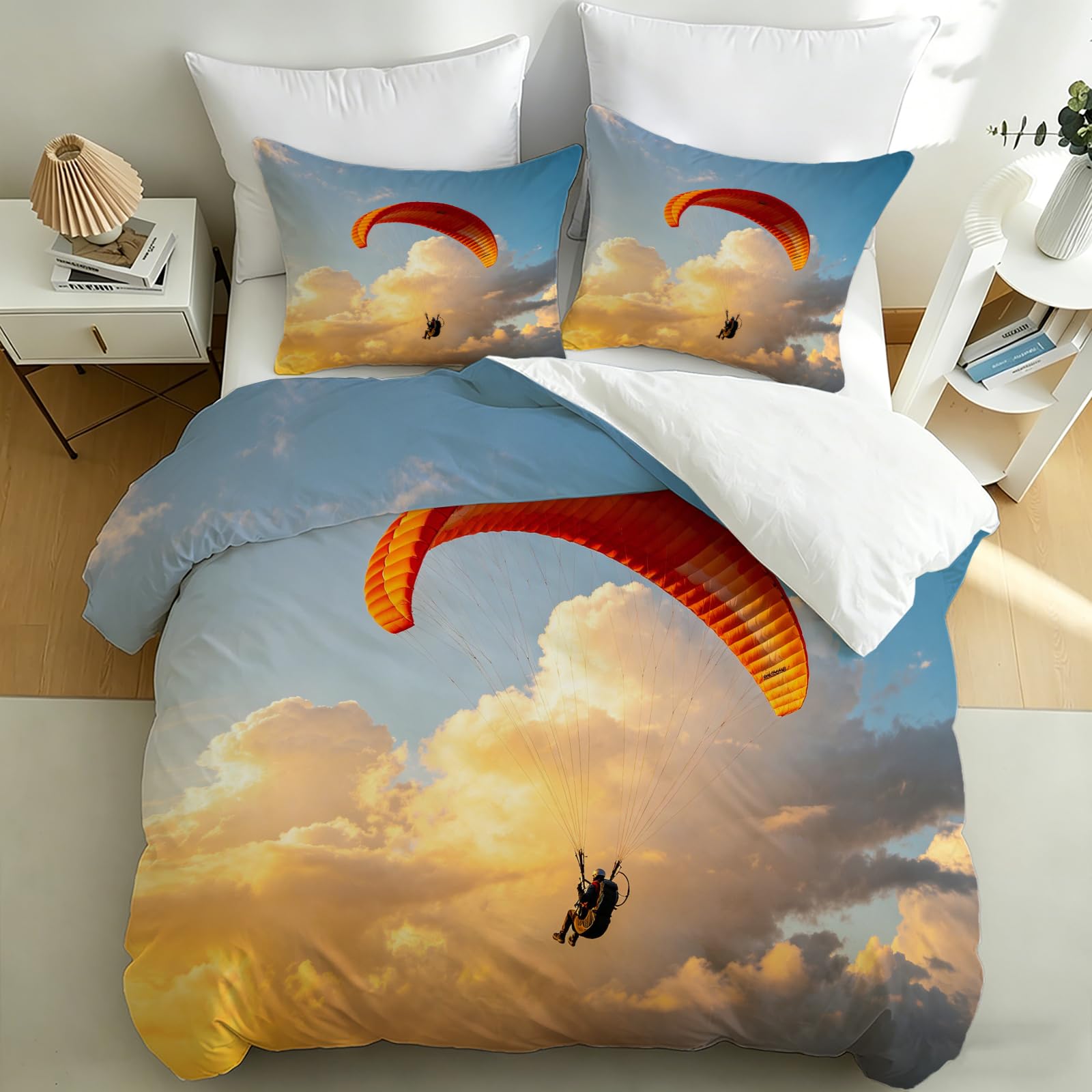 Housse de couette 200x200 parachutisme en microfibre azur avec taies d'oreiller
