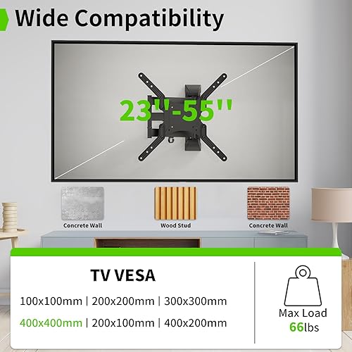 Miniatura 4 de Soporte de pared para TV de movimiento completo negro para televisores de 23" a 55", soporte de pared para TV con brazos articulados, apto para
