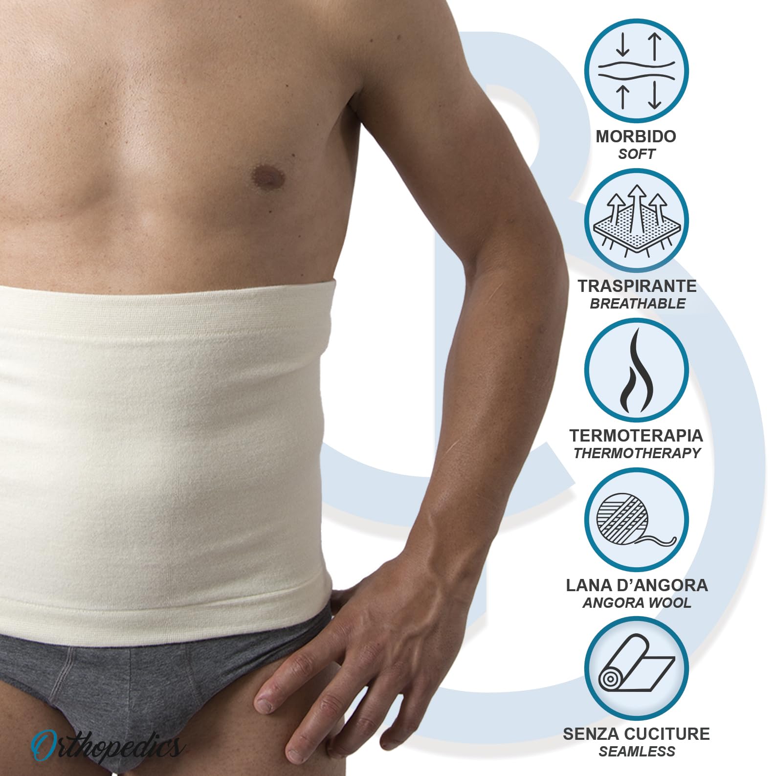 Beman 563 - Pancera Termica in Lana d'Angora e Merino, Termocintura Fascia Lombare elastica Contenitiva Unisex per Uomo e Donna, Calda e Riscaldante, Mal di Schiena lombare H.27 (M)