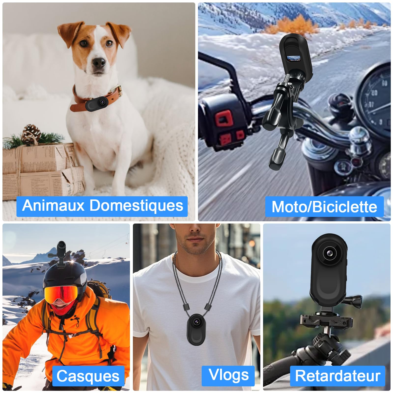 Mini Caméra d'action 1080P, Portable Caméra Sport étanche avec Vision Nocturne, Caméra Moto Magnétique IPX4, Kit Casque/Vélo/Moto, Écran LCD + Pince 360°, Grand Angle de 150°