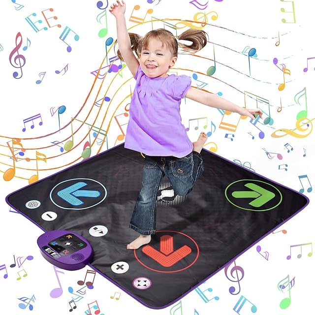 Dance Mat Toys for Kids - Music Play Mat 3 Play Modes Challenge Levels Adjustable Volume & LED Lights, Musical Dance Game Pad Toy Christmas Birthday Gifts for 3 4 5 6 7 8 9+ Years Old Girls Boys
