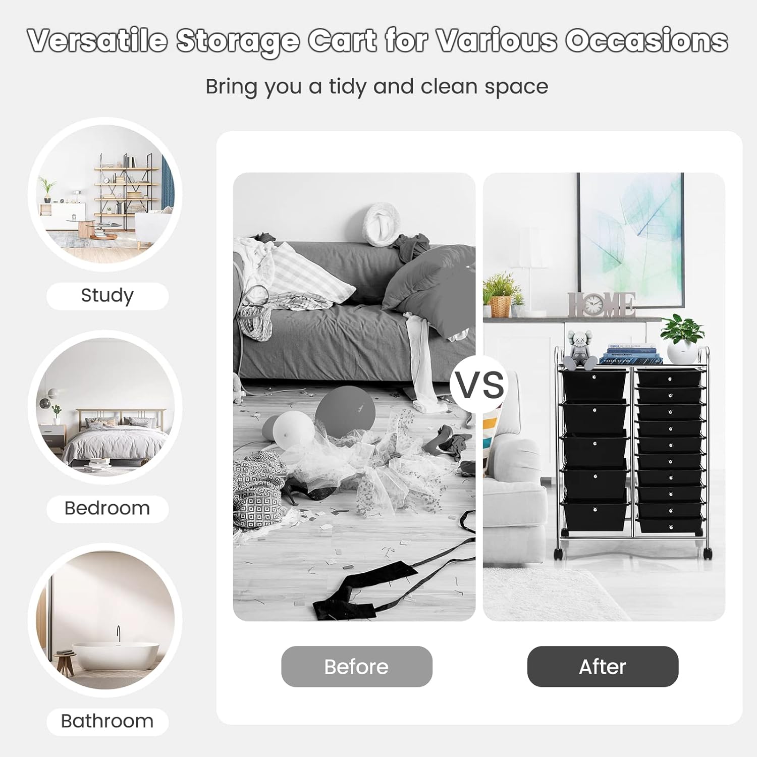 Nightcore Rolling Storage Cart w/ 15 Drawers, Multipurpose Craft Storage Cart w/Lockable Casters, Rolling Cart Organizer for Tools, Scrapbook & Paper, Utility Cart for Home, Office & School