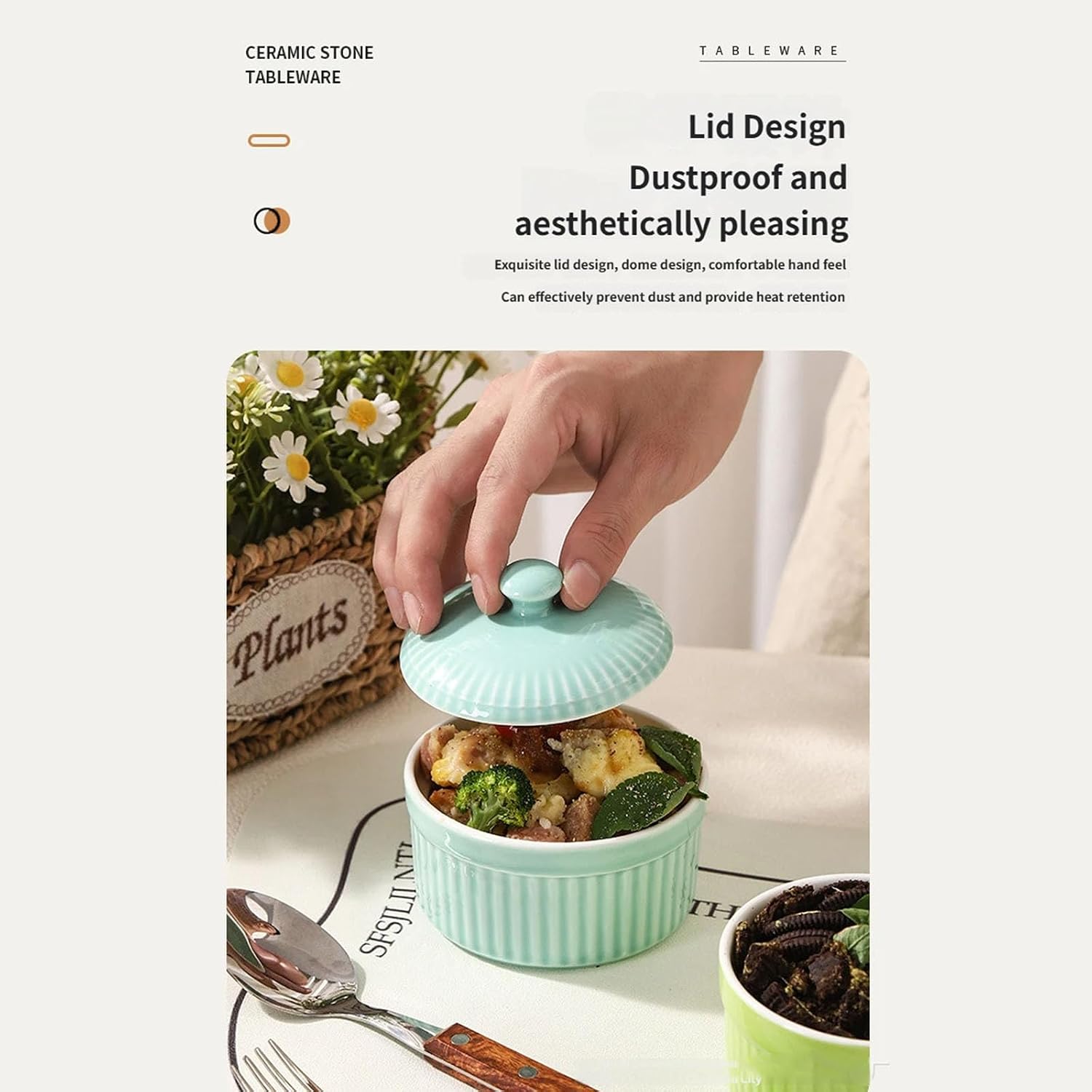 Ceramic Pots with Cover for Baking Steaming and Serving Meals Stylish and Functional Ramekin Kitchen Gadget Microwaveable Soup Bowl