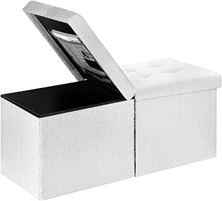 Storage Ottoman Bench, 34" Teddy Velvet Folding Foot Rest, White | Large Ottoman with Storage, Thicker Foam Padded Seat, 34 x 13 x 13in, Livingroom, Dorm, Bedroom, Easy to install, 86L