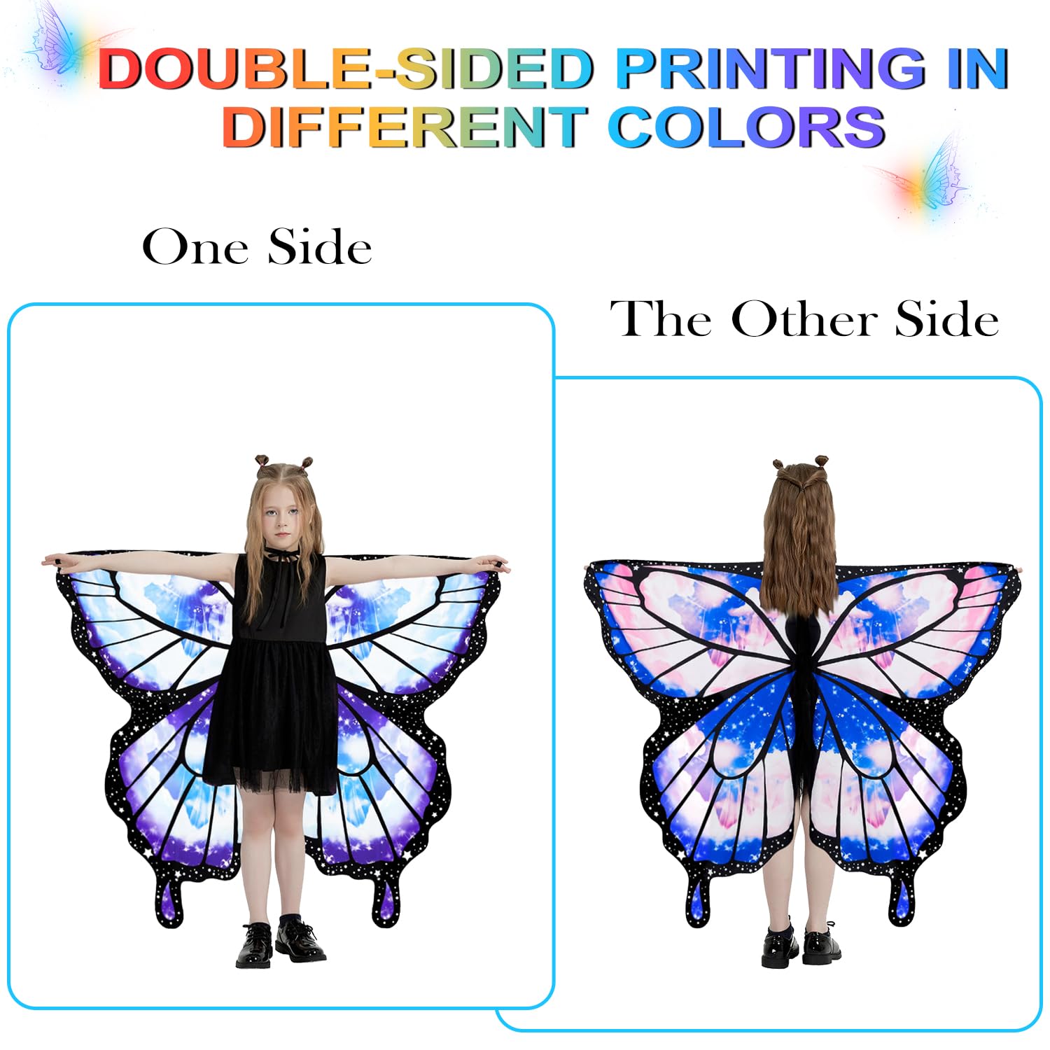 LYL. Ling Butterfly Wings for Girls Double-Sided Fairy Wings, Halloween Costumes for Kids Butterfly Costume for Girls (#004) - Image 2